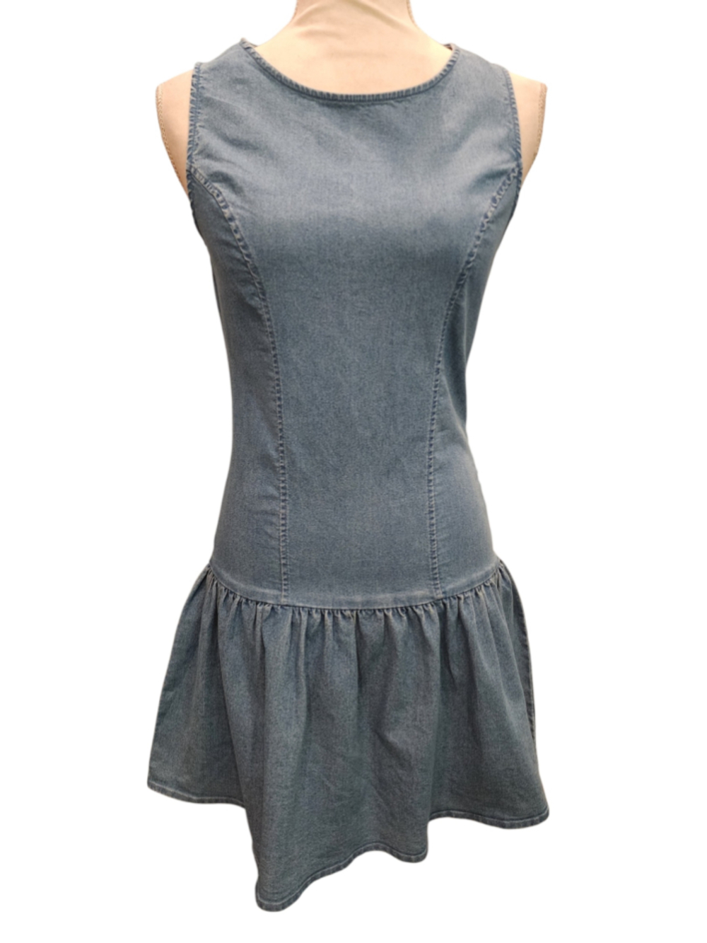 Thirty/Thirty LA Medium Blue Stretch Denim Peplum Dress Sleeveless Fitted Mini M